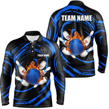 Load image into Gallery viewer, Blue flame bowling ball and pins Mens Bowling polo shirts Custom Team bowling jerseys for men NQS7235