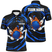 Load image into Gallery viewer, Blue flame bowling ball and pins Mens Bowling polo shirts Custom Team bowling jerseys for men NQS7235