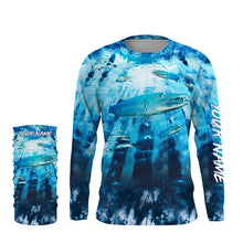 Load image into Gallery viewer, Great Barracuda Fishing blue tie dye Custom name fishing shirts for men, custom fishing apparel NQS3138