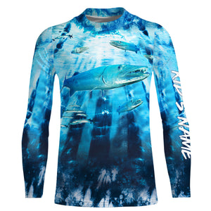 Great Barracuda Fishing blue tie dye Custom name fishing shirts for men, custom fishing apparel NQS3138