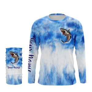 Shark fishing blue sea camo Custom Name sun protection UPF long sleeve fishing jerseys shirts NQS3545