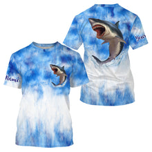 Load image into Gallery viewer, Shark fishing blue sea camo Custom Name sun protection UPF long sleeve fishing jerseys shirts NQS3545