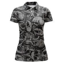 Load image into Gallery viewer, Black skull pattern Womens golf polo shirts custom cool golf shirts for ladies, best golf gifts NQS6519