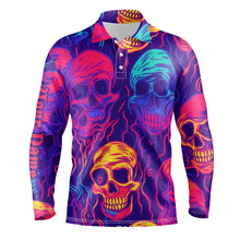 Load image into Gallery viewer, Colorful neon skull pattern Mens golf polo shirt custom men's golf shirts, best golf gifts for men NQS6520