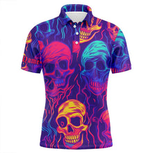 Load image into Gallery viewer, Colorful neon skull pattern Mens golf polo shirt custom men's golf shirts, best golf gifts for men NQS6520