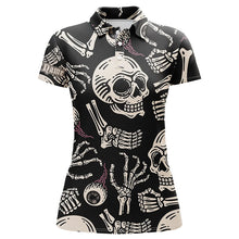 Load image into Gallery viewer, Skull bone pattern Womens golf polo shirts custom golf tops for women, best golf gifts NQS6521