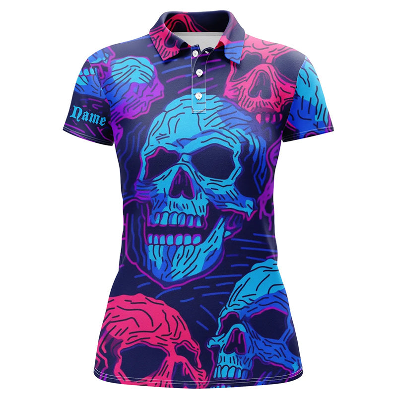 Colorful gradient skull pattern Womens golf polo shirts custom golf tops for women, best golf gifts NQS6522