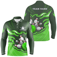 Load image into Gallery viewer, Mens polo bowling shirt Custom bowling ball pins team league jersey, personalized bowling gifts| Green NQS6300