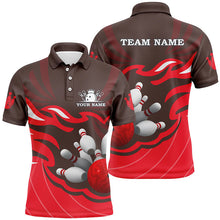 Load image into Gallery viewer, Mens polo bowling shirt Custom bowling ball pins team league jersey, personalized bowling gifts| Red NQS6301