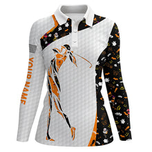 Load image into Gallery viewer, Personalized black Halloween pattern white Womens golf polo shirts custom name Halloween golf gift NQS6304