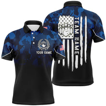Load image into Gallery viewer, Black blue camo Mens polo bowling shirts Custom American flag patriotic bowling team league jerseys NQS6523