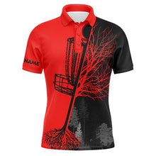 Load image into Gallery viewer, Mens disc golf polo shirt custom name black and red disc golf basket, personalized disc golf shirts NQS6985