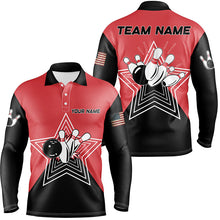 Load image into Gallery viewer, Red and Black retro bowling ball pins star custom Mens polo bowling shirt team league jerseys NQS6787