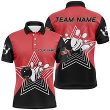 Load image into Gallery viewer, Red and Black retro bowling ball pins star custom Mens polo bowling shirt team league jerseys NQS6787