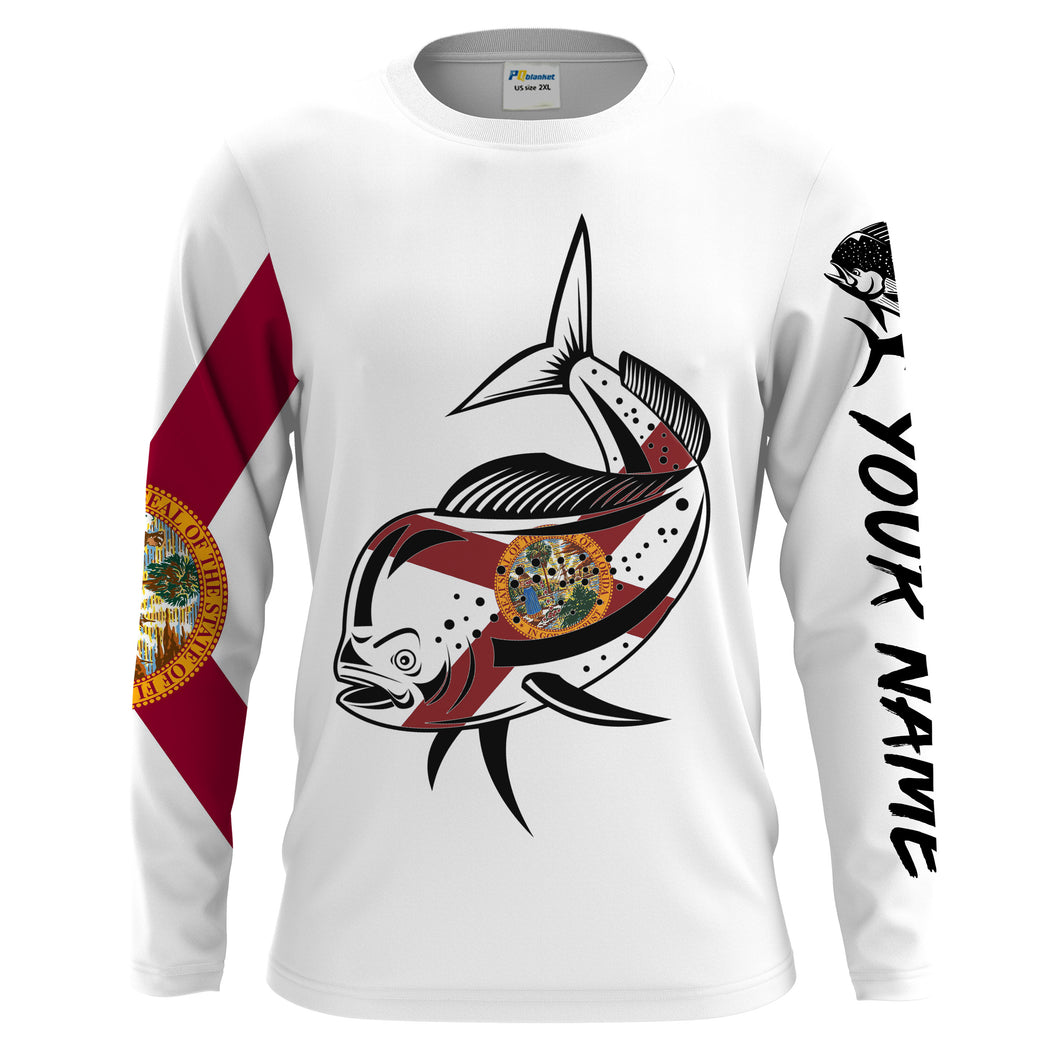 Mahi mahi Fishing Florida Flag patriotic Customize long sleeves fishing shirts NQS2247