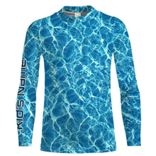 Load image into Gallery viewer, Custom Saltwater Long sleeve Fishing Shirts UV Protection, Blue Ocean Sea wave camo Fishing Shirts - NQS2173