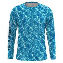 Load image into Gallery viewer, Custom Saltwater Long sleeve Fishing Shirts UV Protection, Blue Ocean Sea wave camo Fishing Shirts - NQS2173