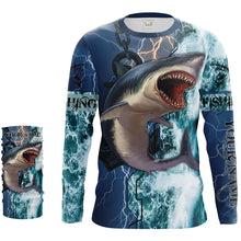 Load image into Gallery viewer, Shark Fishing ocean blue camo fishing Customize Name UV protection UPF 30+ long sleeves fishing shirts NQS2020
