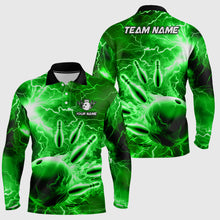 Load image into Gallery viewer, Mens polo bowling shirts Custom green lightning thunder Bowling Team Jersey, gift for team Bowlers NQS7143