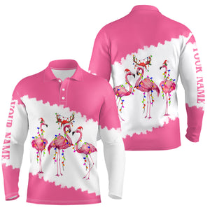 Funny pink Mens Christmas golf polo shirt custom Flamingo golf friend Christmas polo shirts NQS6812