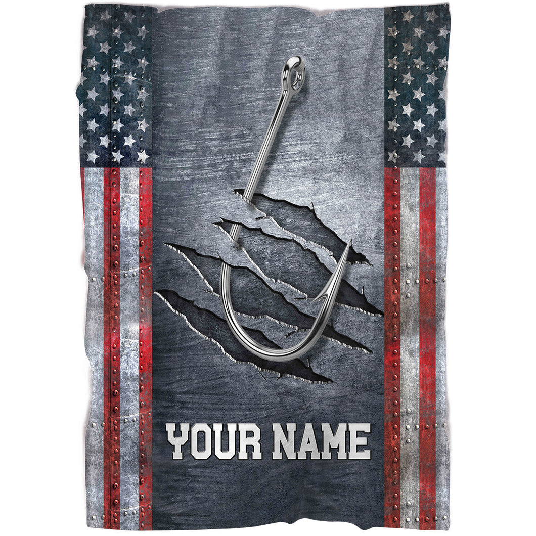 Personalized American flag fish hook Fishing Blanket, Gifts For Fisherman NQS7004