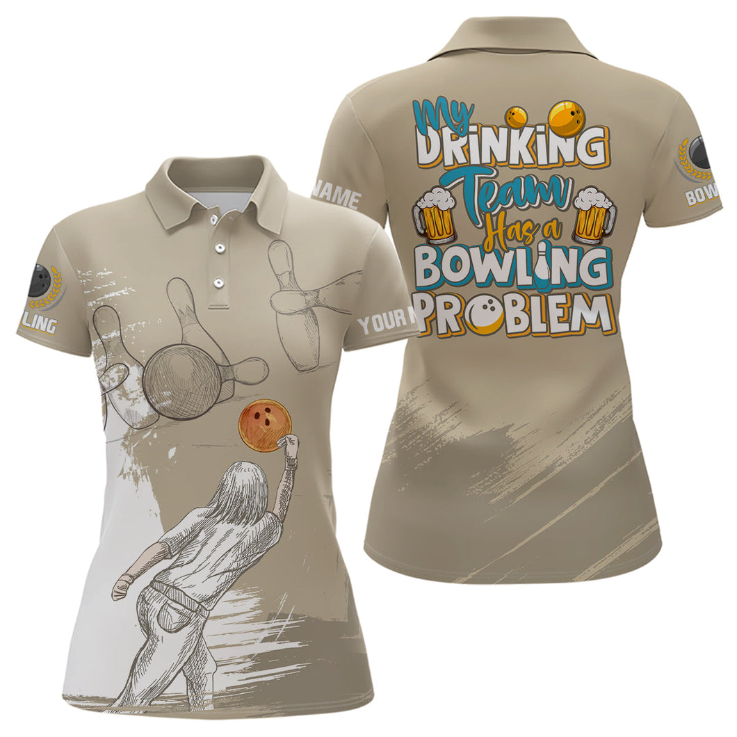 Vintage Women bowling polo shirts Custom My drinking team has a bowling problem team league jerseys NQS7017