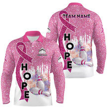 Load image into Gallery viewer, Pink glitter ribbon breast cancer awareness bowling jerseys Custom Team Bowling Polo Shirt for men NQS6555