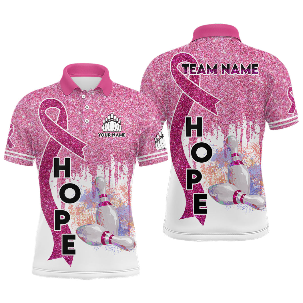 Pink glitter ribbon breast cancer awareness bowling jerseys Custom Team Bowling Polo Shirt for men NQS6555