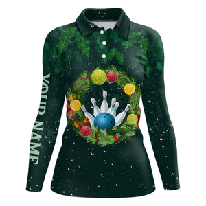 Green Christmas Wreath Women Bowling Polo Shirt custom green pattern Christmas bowling tops NQS6856