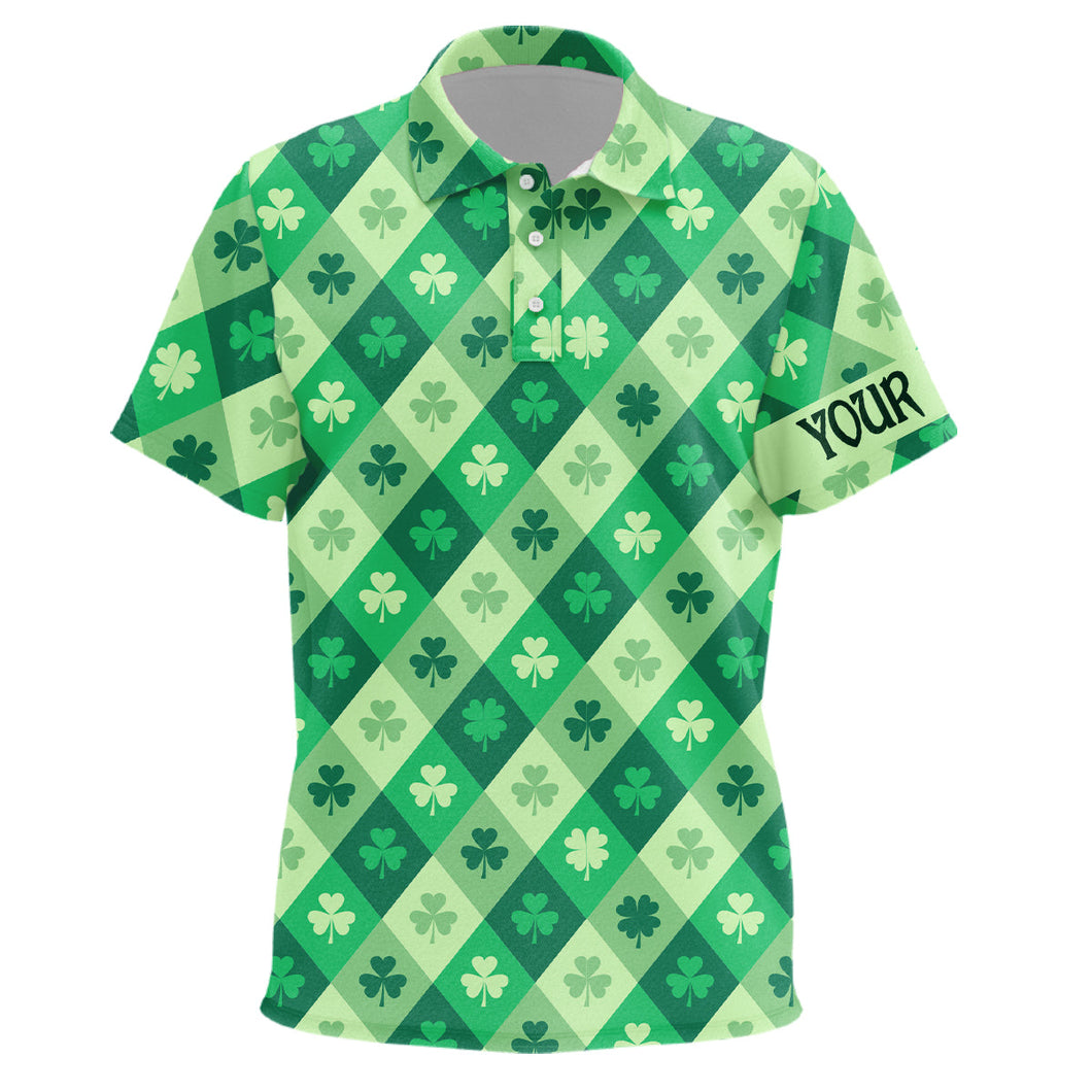 Funny Kid golf polo shirts custom green clover pattern St Patrick's Day golfing gifts NQS6862