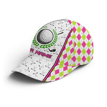 Load image into Gallery viewer, Pink and green argyle pattern golf clubs Golfer hat custom name sun hats for men, womens, golf hats NQS6605