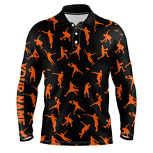 Load image into Gallery viewer, Black and orange Mens disc golf polo shirt custom disc golf jerseys, frisbee team golf shirt for mens NQS6419