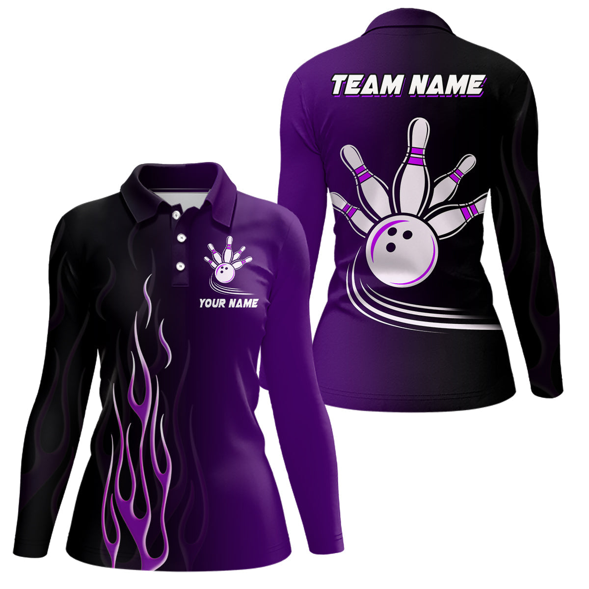 Gradient black purple bowling league jerseys custom Women Bowling Polo Shirts, gifts for bowling team NQS7056