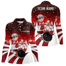 Load image into Gallery viewer, Womens Bowling Polo Shirts Custom Christmas Santa Bowling ball pins team Ladies Jersey | Red NQS6666