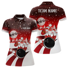 Load image into Gallery viewer, Womens Bowling Polo Shirts Custom Christmas Santa Bowling ball pins team Ladies Jersey | Red NQS6666