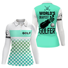 Load image into Gallery viewer, Womens golf polo shirt custom white and green pattern world's okayest golfer golf shirt for womens NQS6671