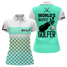 Load image into Gallery viewer, Womens golf polo shirt custom white and green pattern world's okayest golfer golf shirt for womens NQS6671