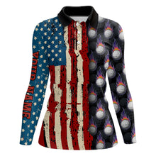 Load image into Gallery viewer, Vintage American flag Women golf polos shirts custom golf ball pattern golf polo shirt for womens NQS6889