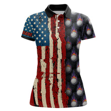 Load image into Gallery viewer, Vintage American flag Women golf polos shirts custom golf ball pattern golf polo shirt for womens NQS6889