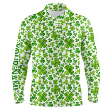 Load image into Gallery viewer, Mens golf polo shirts Watercolor Green clover St Patrick&#39;s Day pattern golf shirts custom golf polos NQS7181