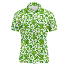 Load image into Gallery viewer, Mens golf polo shirts Watercolor Green clover St Patrick&#39;s Day pattern golf shirts custom golf polos NQS7181