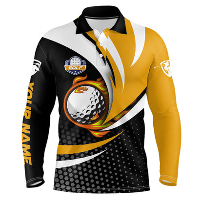 Black and yellow Mens golf polo shirts custom golf ball fire golf attire for men, best golf gifts NQS6699