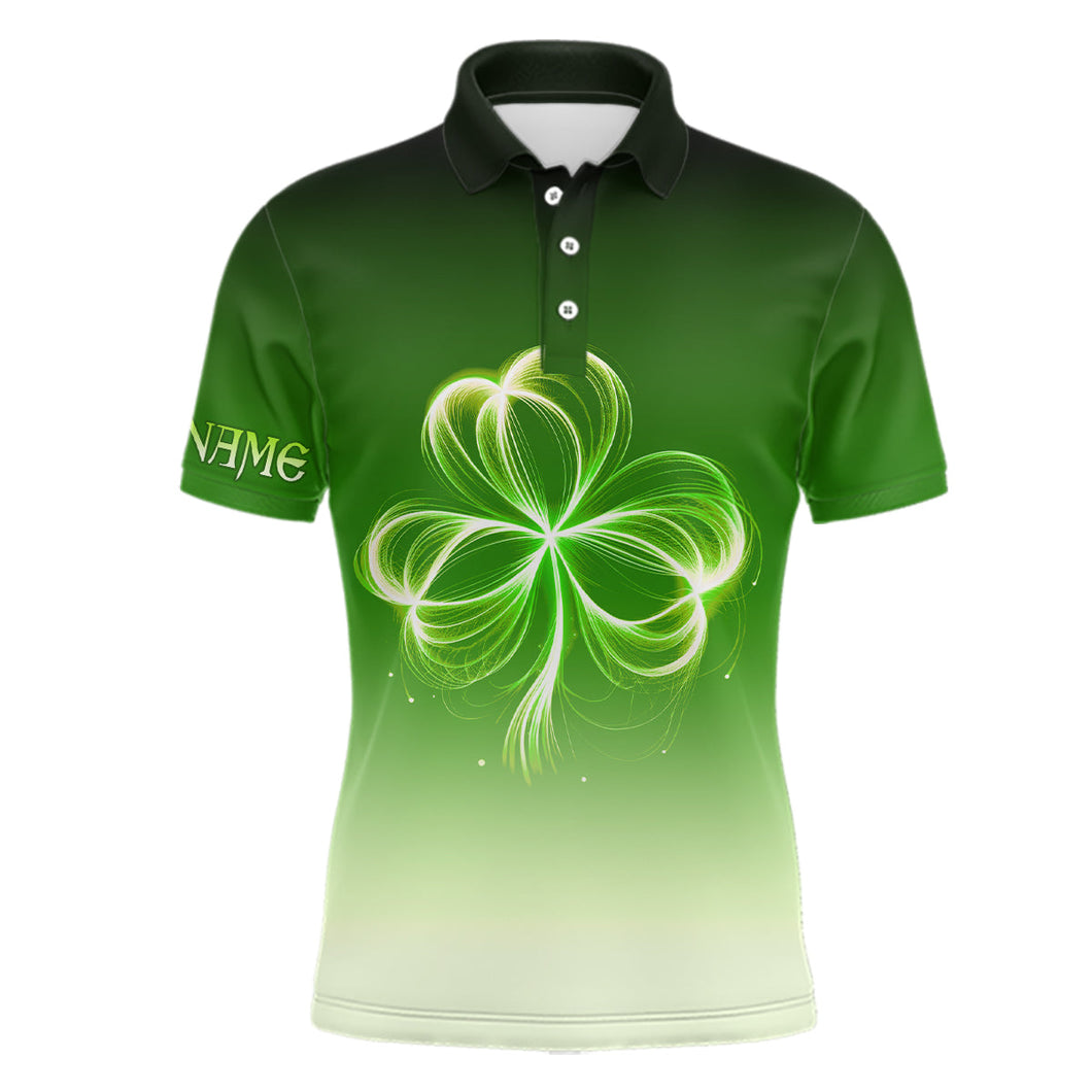 Mens golf polo shirts custom gradient green light clover st patrick's day golf apparel NQS7198