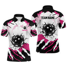Load image into Gallery viewer, Personalized pink and white camo bowling polo shirts for men, custom team men's bowling shirt NQS6713