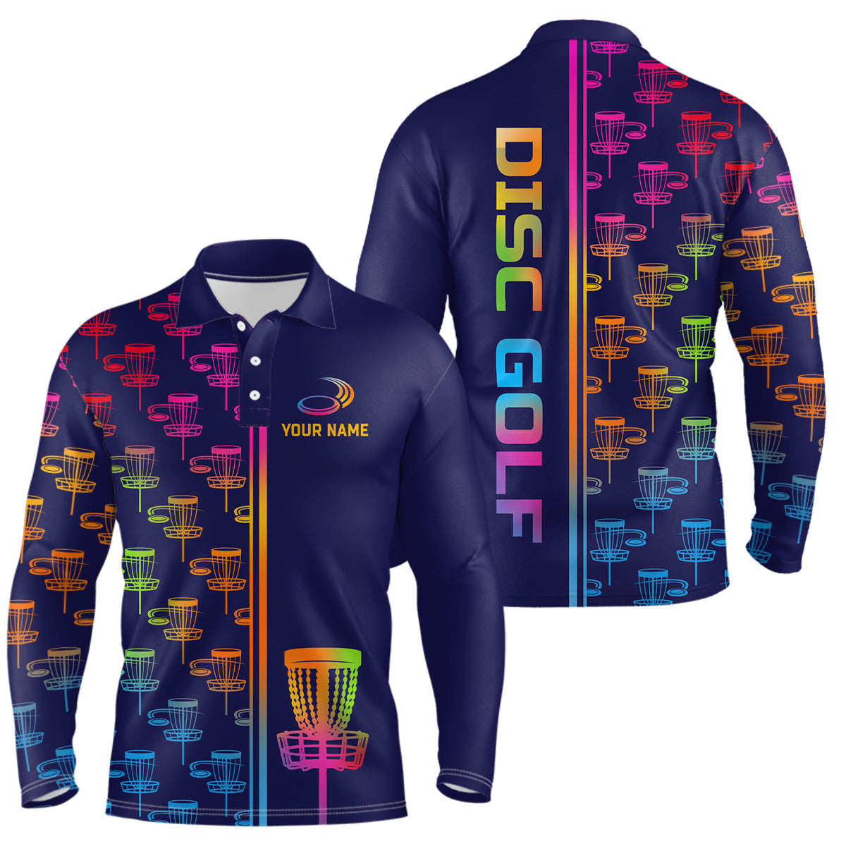 Mens golf polo shirts colorful gradient disc golf basket custom disc golf jerseys NQS7205