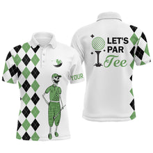 Load image into Gallery viewer, Black and green argyle pattern Mens golf polo shirts custom Let&#39;s par tee skull golf gifts for mens NQS6918