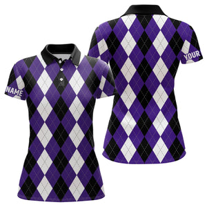 Womens golf polo shirts custom purple argyle plaid Halloween pattern golf attire for women, golf gifts NQS6246