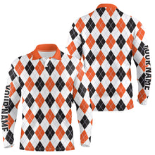 Load image into Gallery viewer, Mens golf polo shirts custom argyle plaid Halloween pattern golf attire for men, unique golf gifts NQS6248