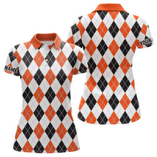 Load image into Gallery viewer, Womens golf polo shirts custom argyle plaid Halloween pattern golf attire for women, unique golf gifts NQS6248