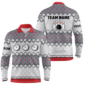 Mens Bowling Polo Shirts Custom ugly Christmas pattern Bowling ball pins team Mens Jersey NQS6727